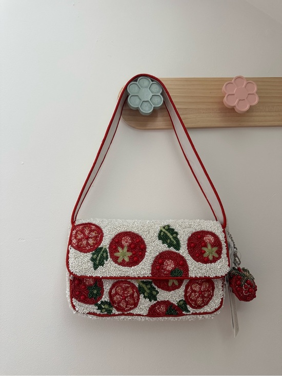 Handbags - VIRAL tiktok Beaded Tomato Embellished Shoulder Bag with Charm Made in India
